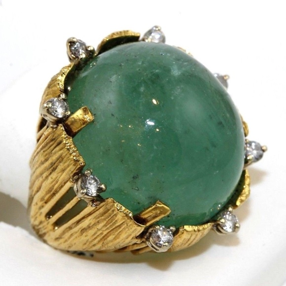 Jewelry - Oval Emerald Diamond Cocktail Ring 18k YG 50.25Ct